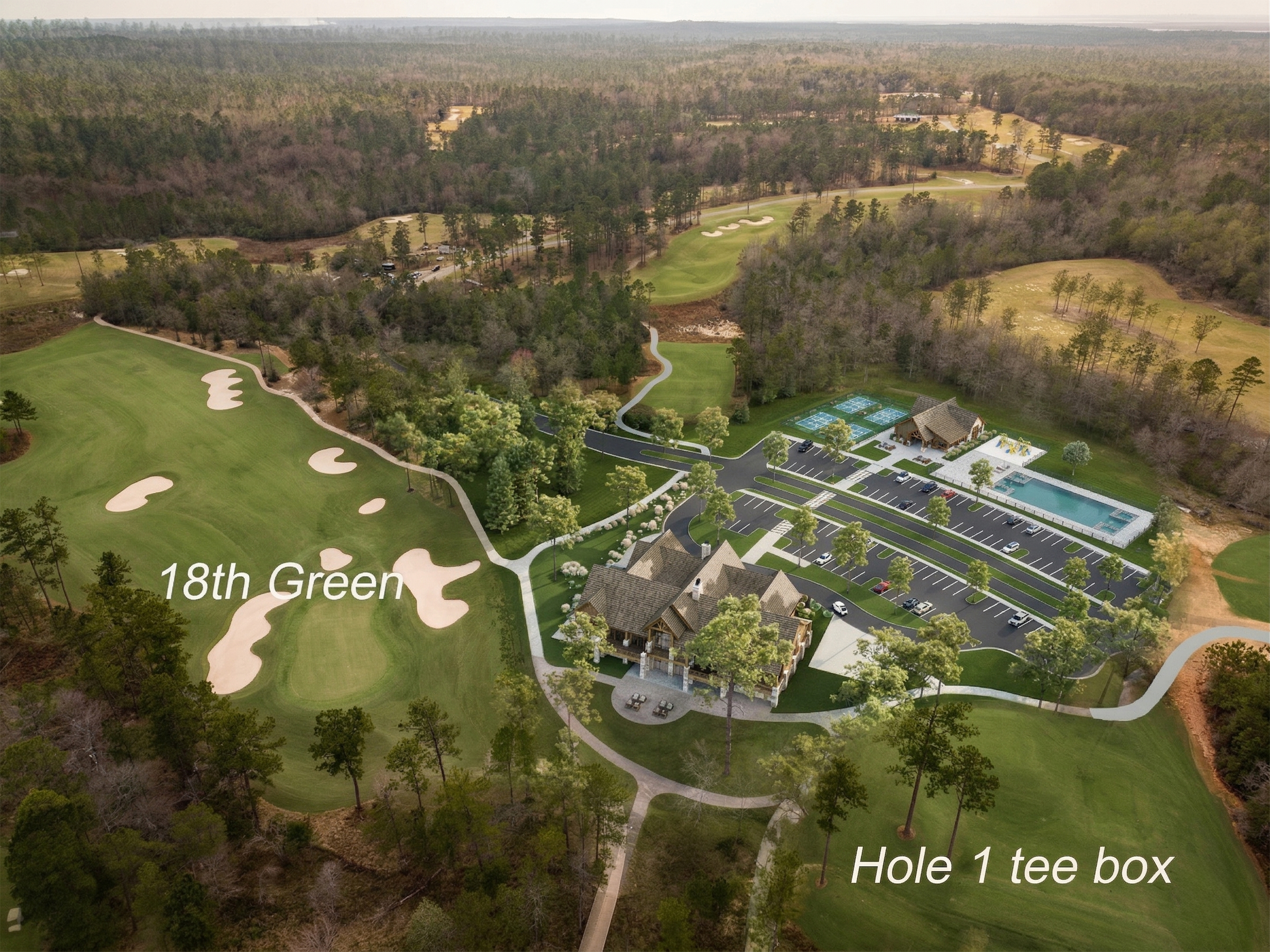 Artist's rendering: aerial study of the planned Longleaf clubhouse